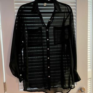 American Apparel Black Chiffon Long Sleeve Button-Down - OSFM